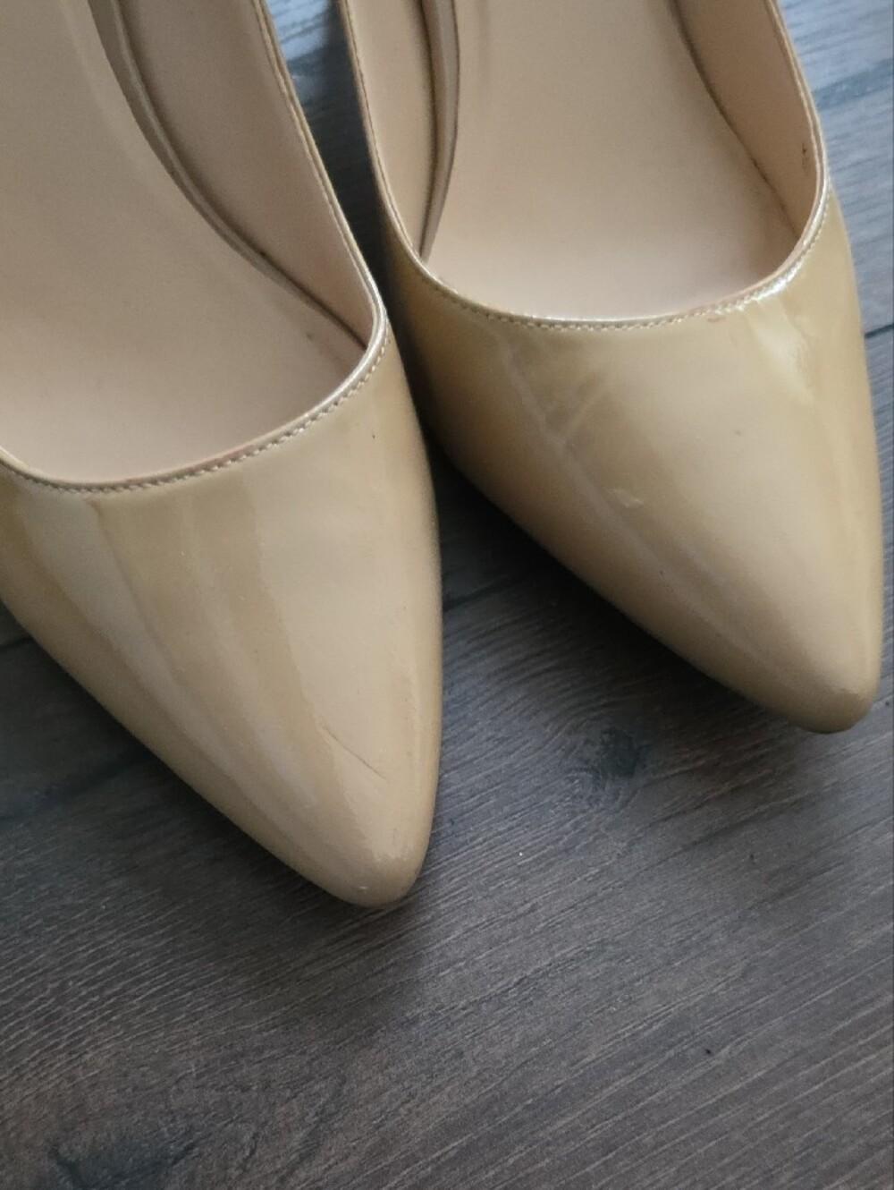 Cole Haan Beige Patent Leather Pointed-Toe Pumps - Picture 4 of 9